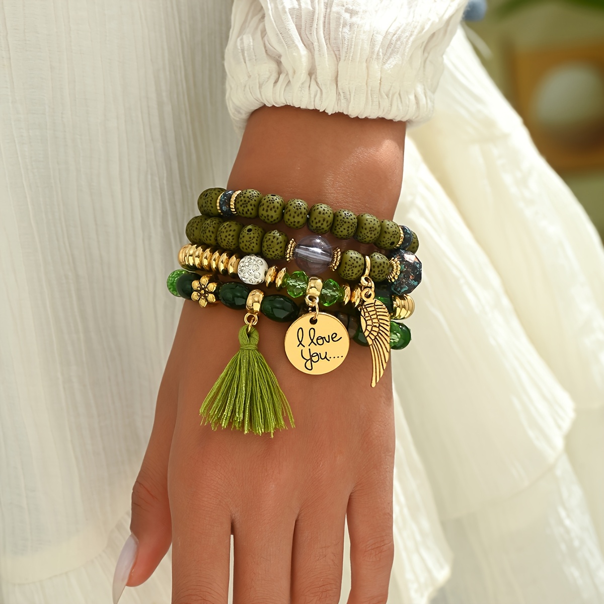 Boho Stacking Bracelets with Charms & Tassels, Ideal Teen Gift